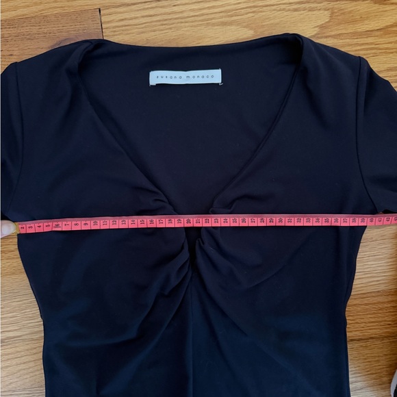 Susana Monaco Navy Long Sleeve Ruched V Neck - Picture 5 of 9